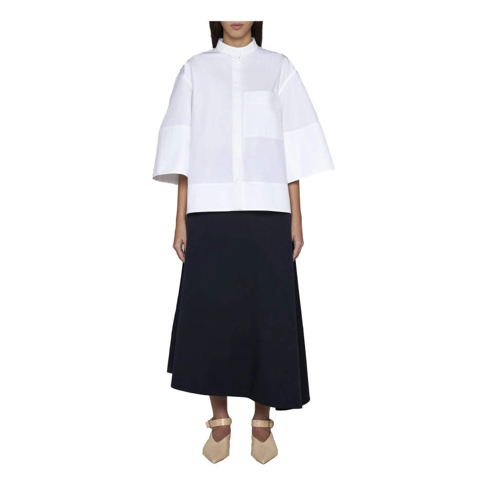 Jil Sander Witte Poplin Overhemd met Opstaande Kraag White Dames