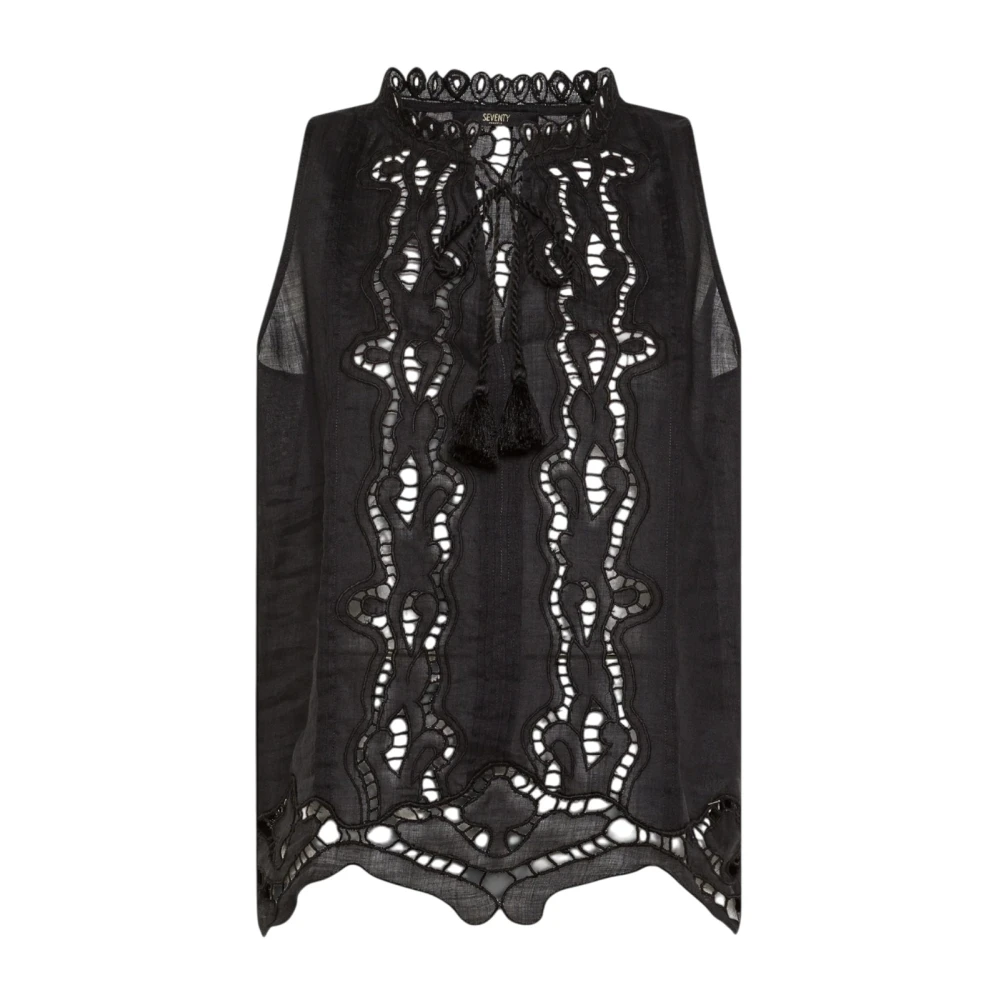 Seventy Black Sleeveless Tops, Female, S, Openwork Lace Ramie Top