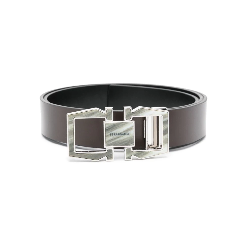 Salvatore Ferragamo Bruin Omkeerbare Leren Riem met Gancio Gesp Brown Heren