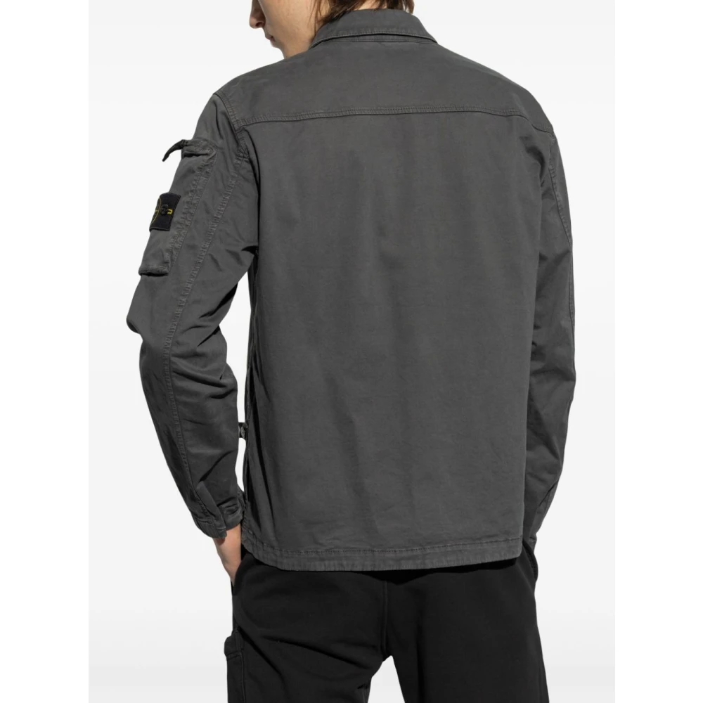 Stone Island Donkergrijze Stretch Katoenen Overhemdjasje Black Heren