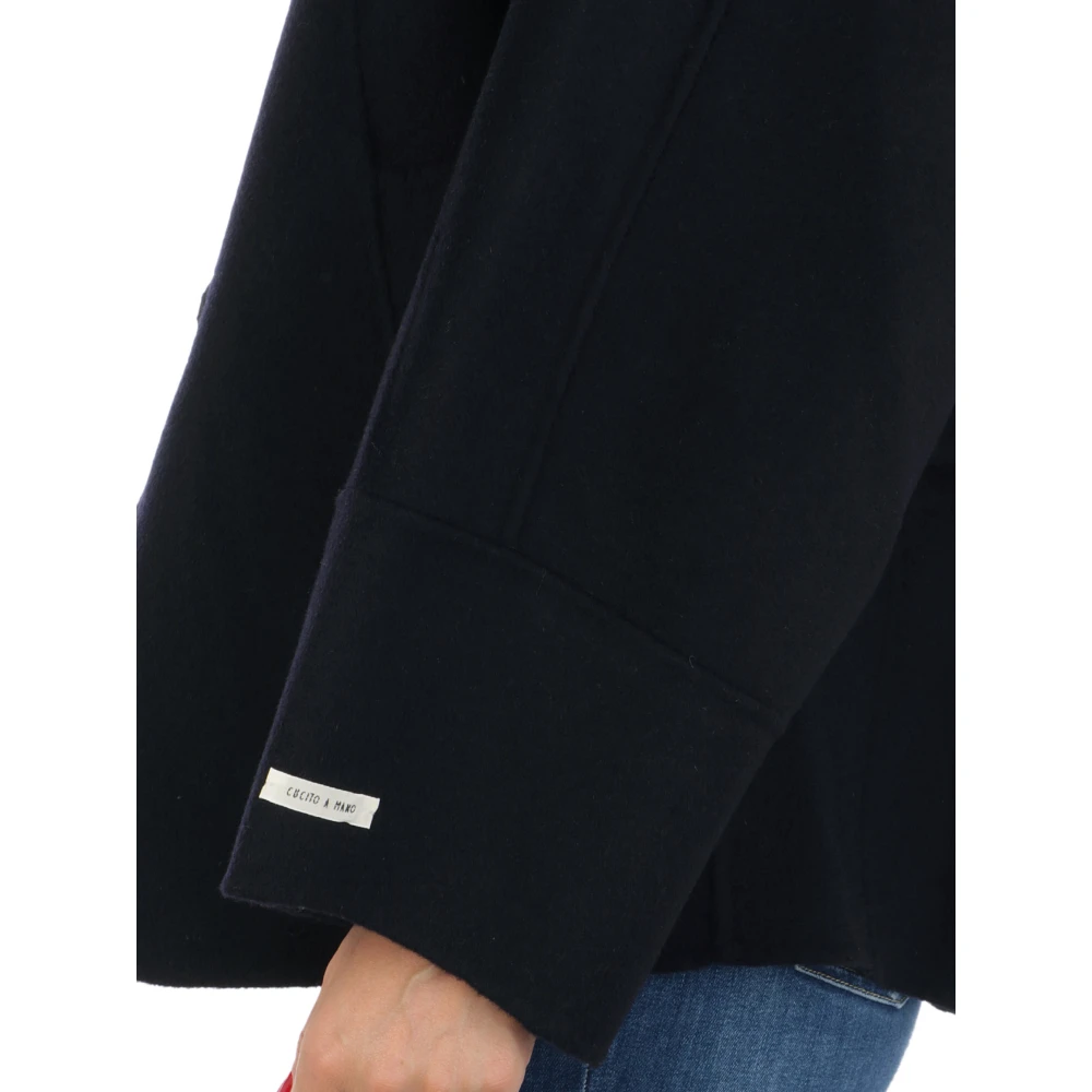 Paltò Dubbele Wol Kasjmier Korte Cape Jas Black Dames