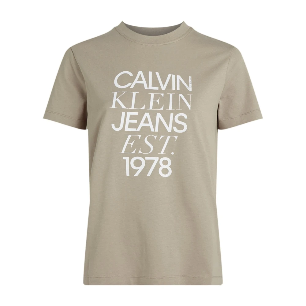 Calvin Klein Logo Print Katoenen T-shirt Beige Dames