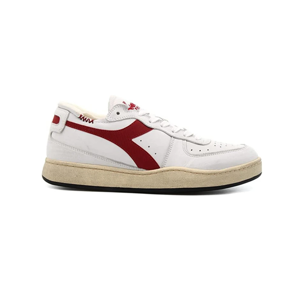 Diadora Men's White Leather Trainers With Red Details - Sneakers - 7 Uk - Shoes