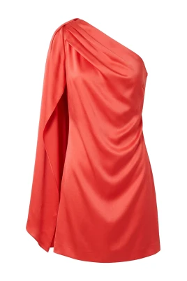 One-Shoulder Draped Satin Mini Dress