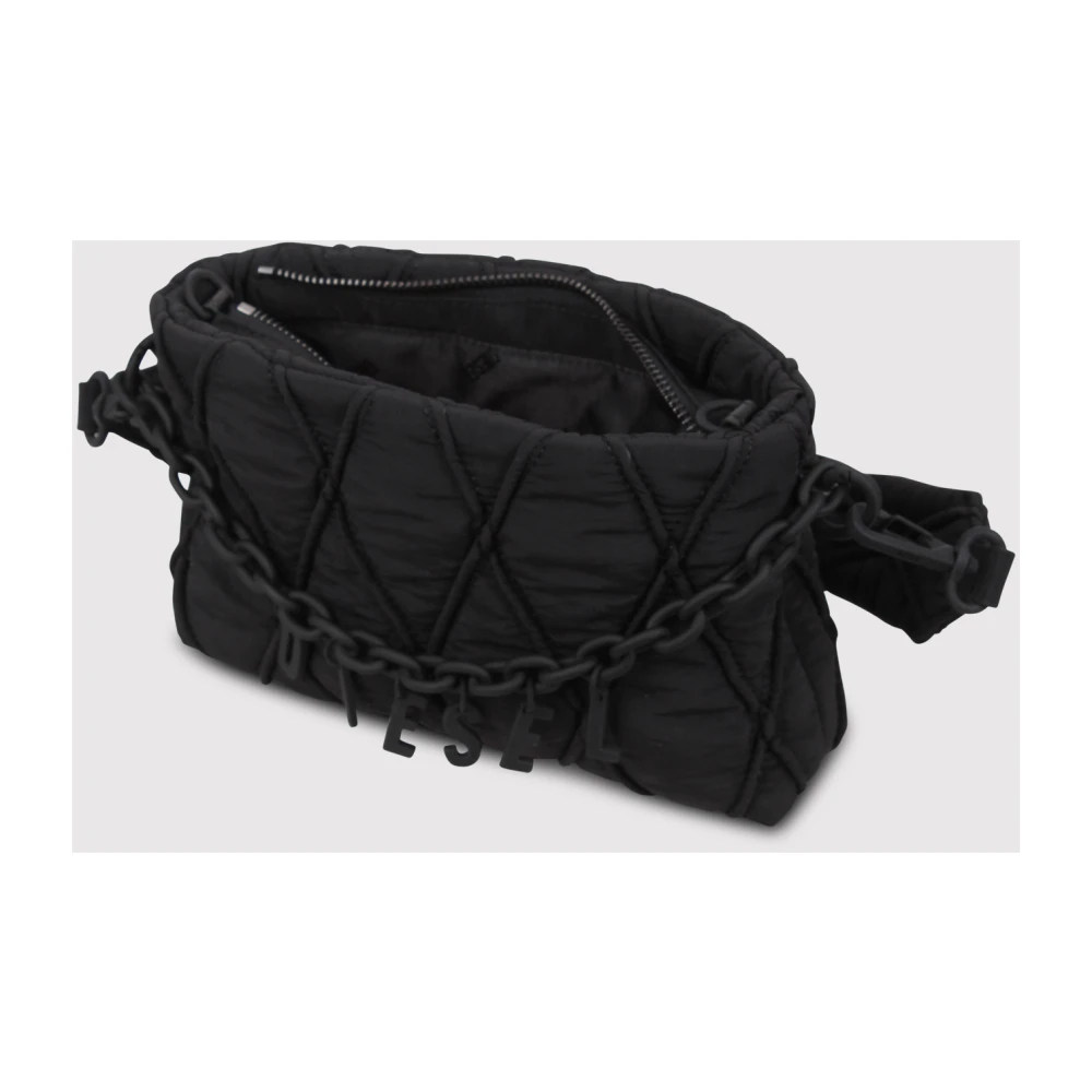 Diesel Gewatteerde nylon tas met afneembare ketting Black Dames