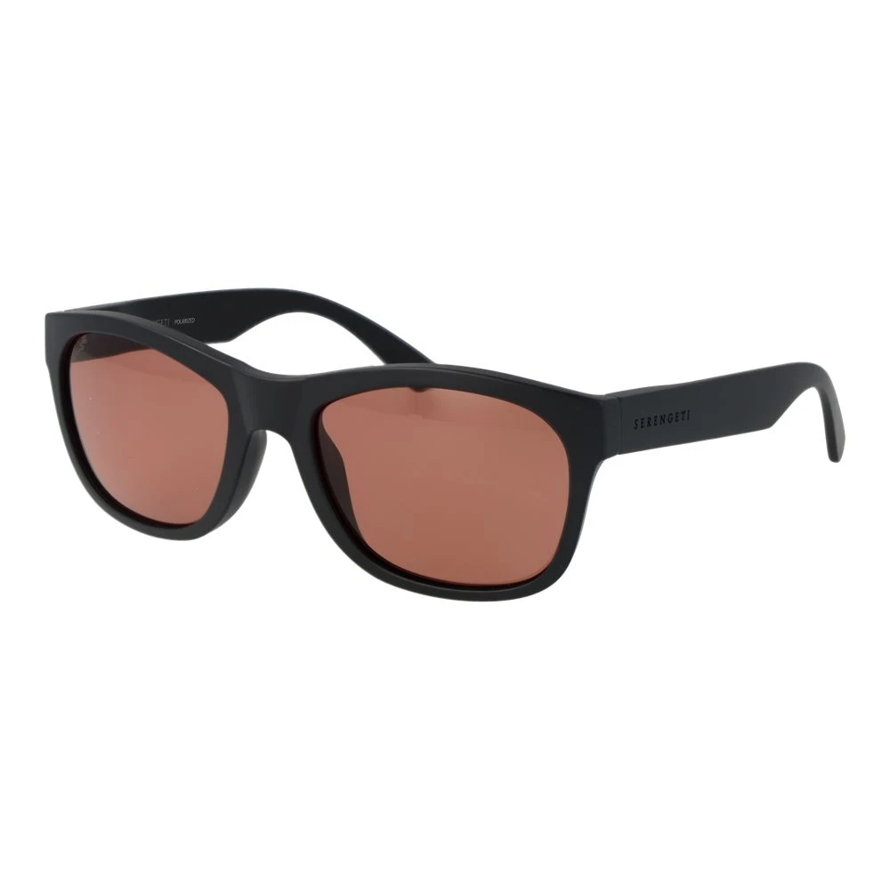 Serengeti Unisex Black Polarized Sunglasses Full-Rim Rectangle Style