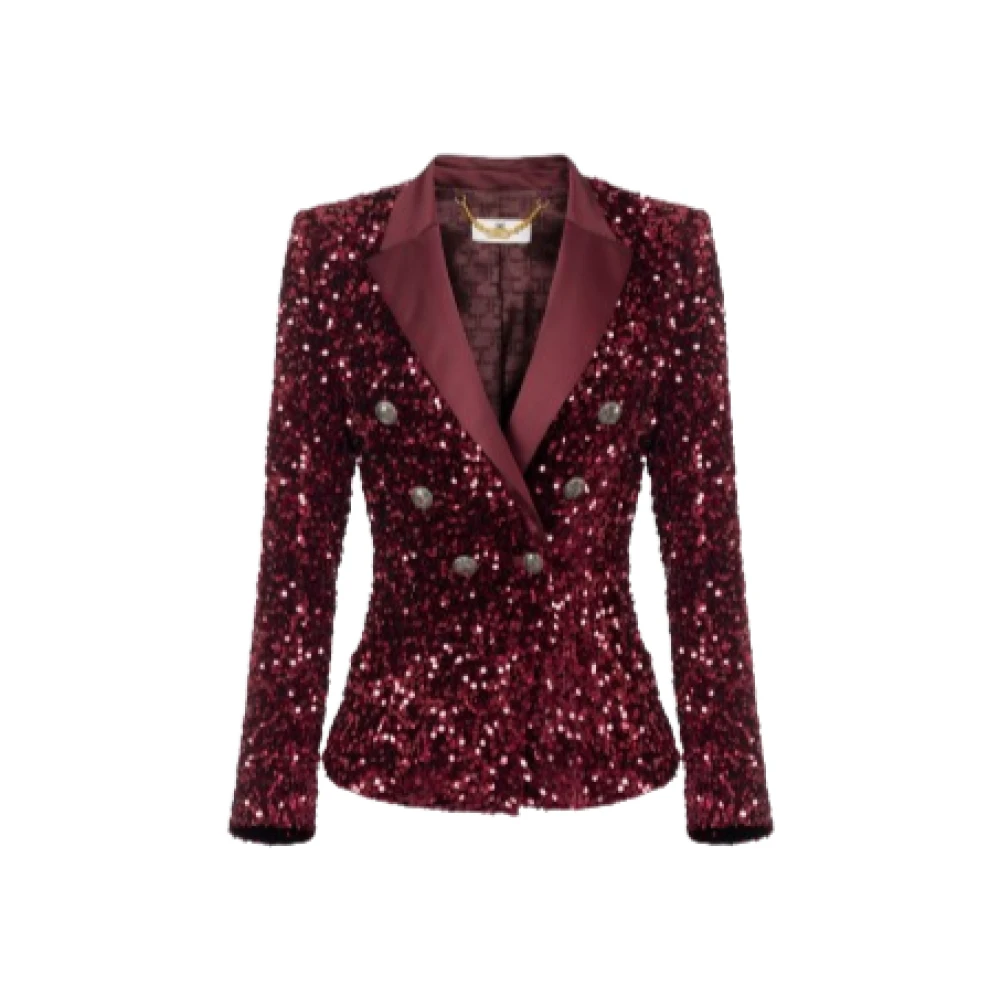 Elisabetta Franchi Bordeaux Sequin Geborduurd Double-Breasted Jas Red Dames