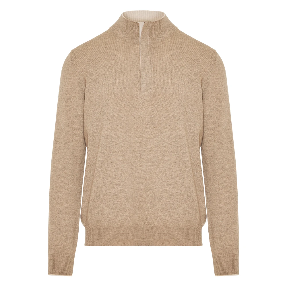 Gran Sasso Lyxig Half-Zip Stickad Tröja Beige, Herr