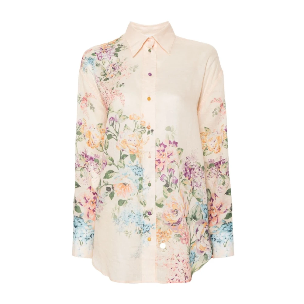 Zimmermann Beige Bloemen Linnen Overhemd Multicolor Dames