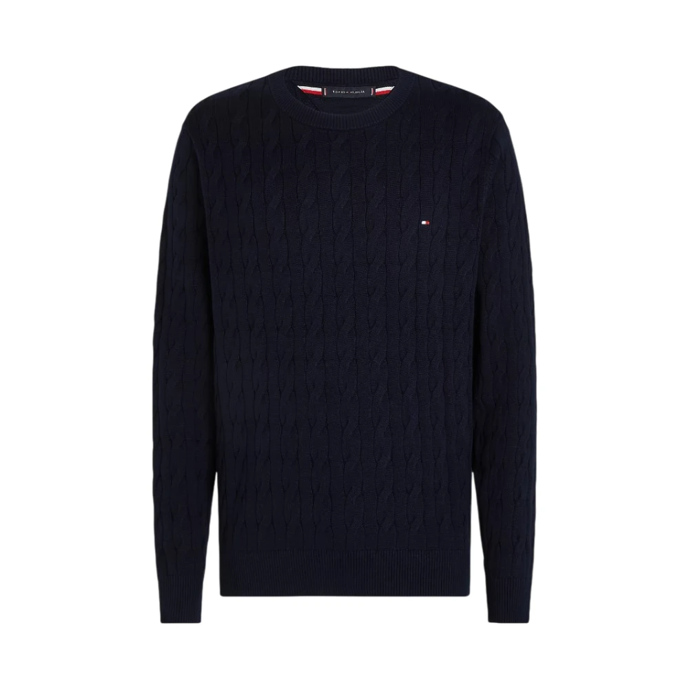Tommy Hilfiger Men's Blue Intertwined Knit Crew Neck Jumper - Round-Neck Knitwear - Xl - Knitwear