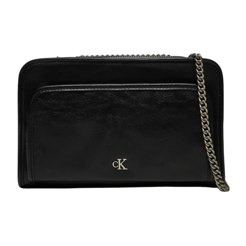 Calvin Klein Zwarte Rits Schoudertas Lente Zomer Black Dames