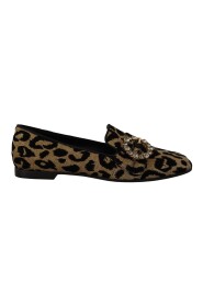 Gold Leopard Print Crystals Loafers Shoes