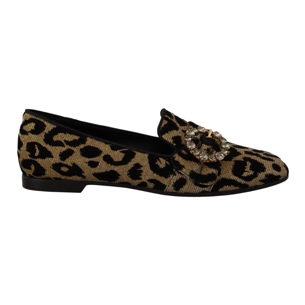 Dolce & Gabbana Women's Brown Leopard Print Crystal Loafers