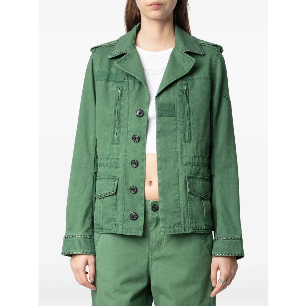 Zadig & Voltaire Groene Katoenen Jas met Studs Green Dames