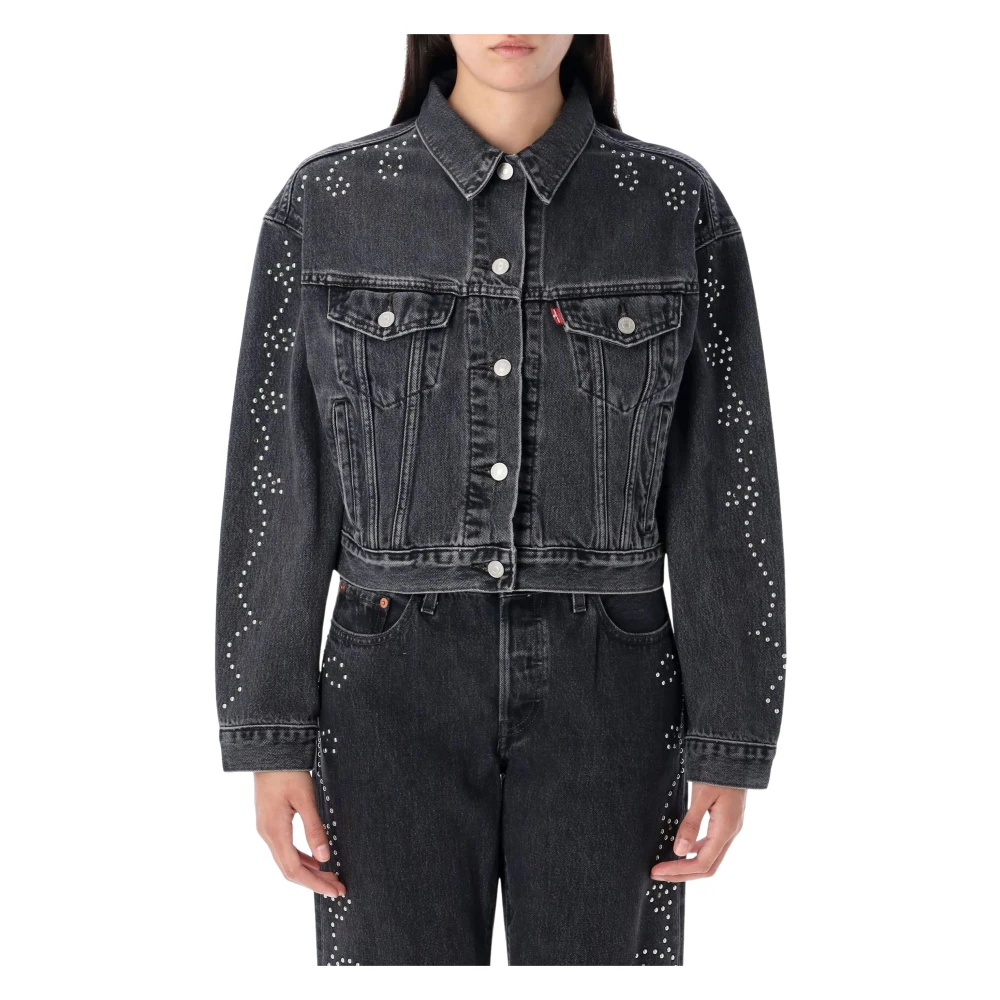 Levi's Black Shrunken 90S No Pleat Bejeweled Trucker - Female - Denim Jackets - M - Jackets