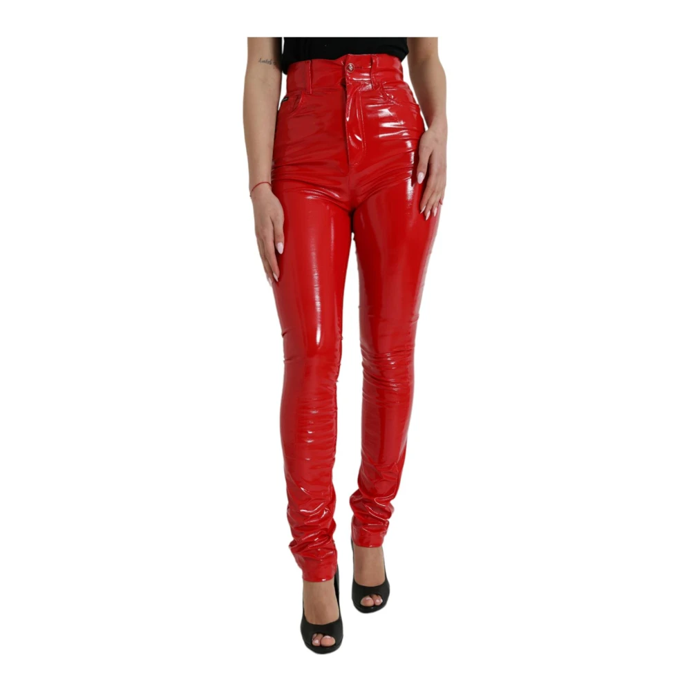 Dolce & Gabbana Women's Red Highwaist Skinny Patent Leather Pants