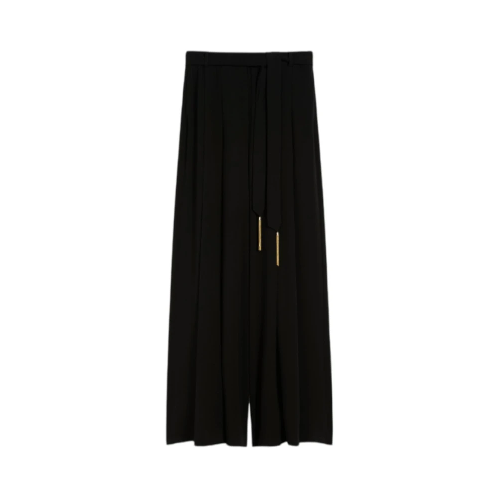 Max Mara Studio Black Palazzo Skirt-Effect Trousers - Female - Wide Trousers - M - Trousers