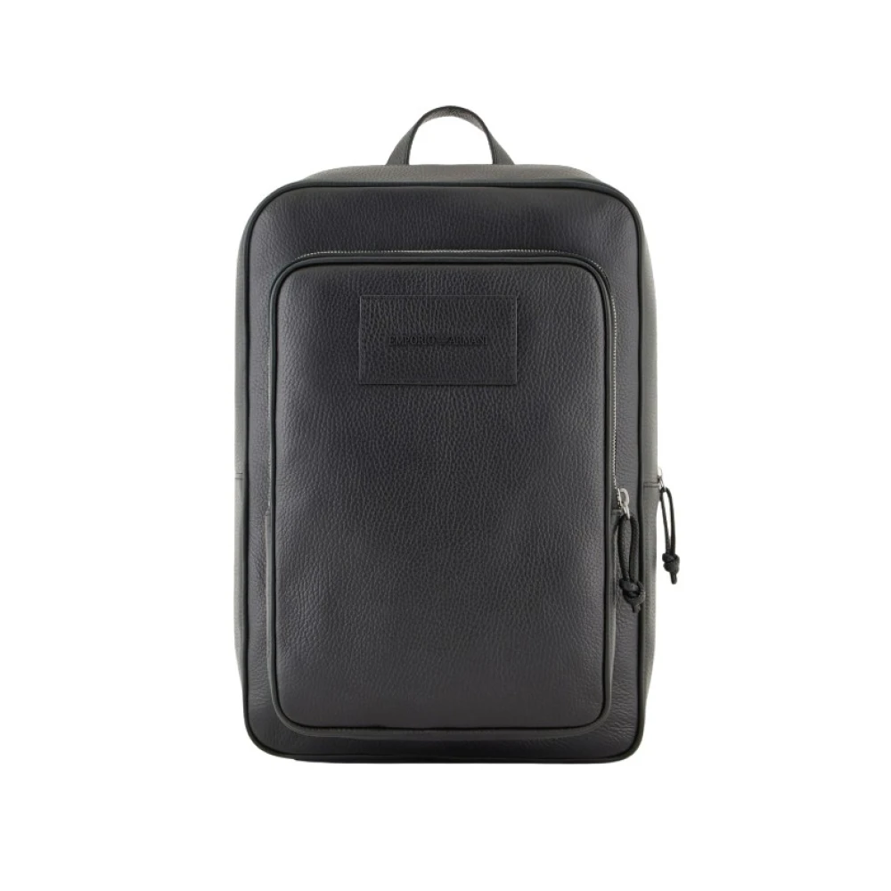 Emporio Armani Men's Black Tumbled-Leather Backpack With Laptop Compartt