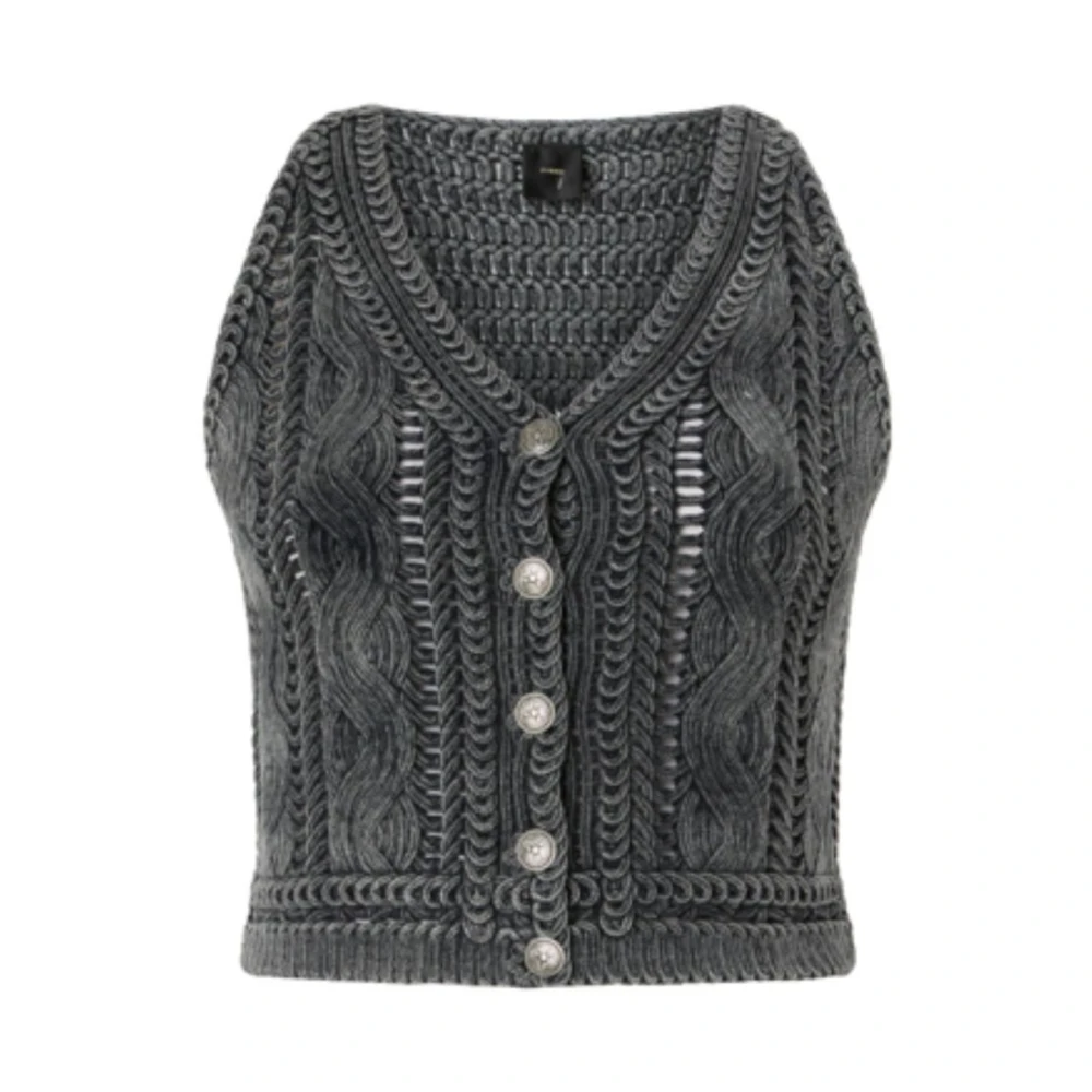 Pinko Women's Gray Cardigans, M, Myrtus Top Fettuccia Ricamata