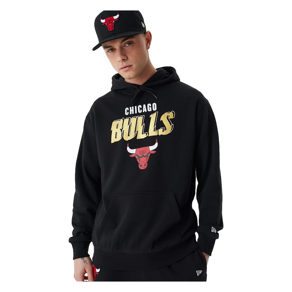new era Zwarte Bulls Team Script Hoodie Black Heren