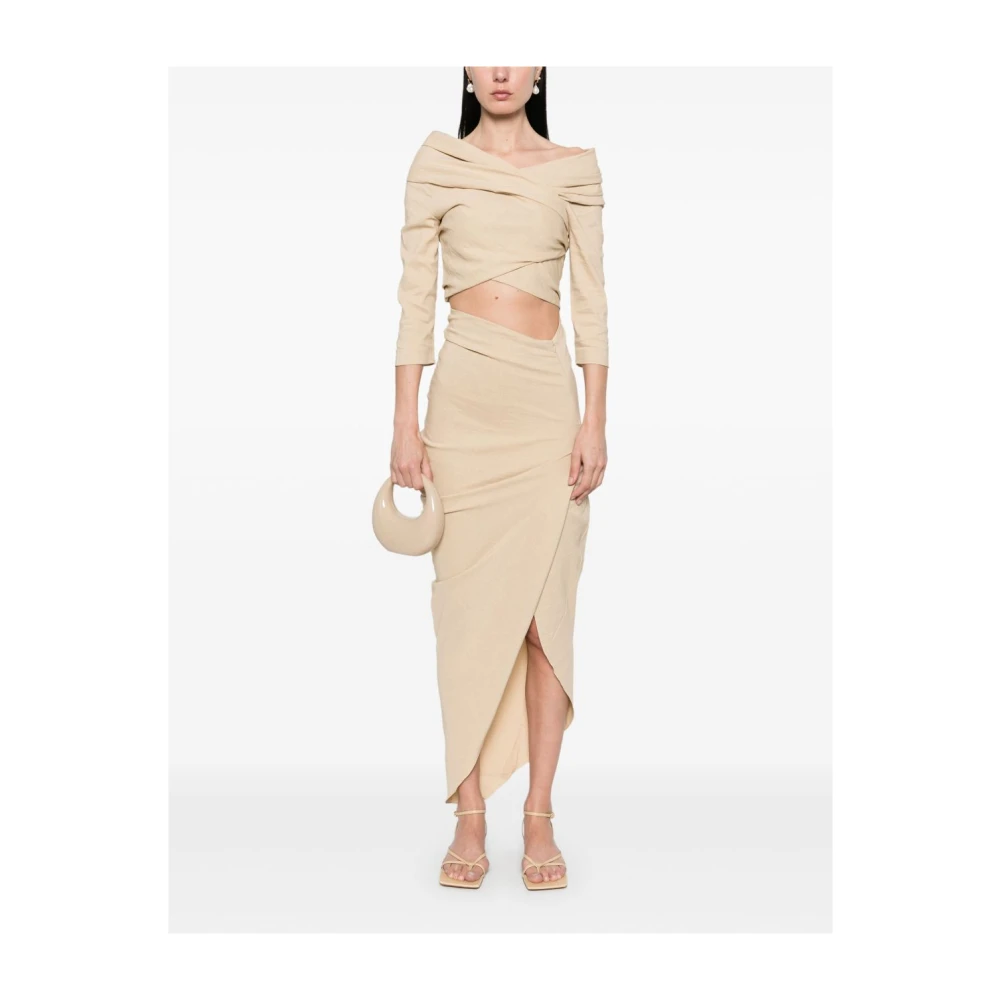 Cortana Beige Off-Shoulder Gedrapeerde Top Beige Dames