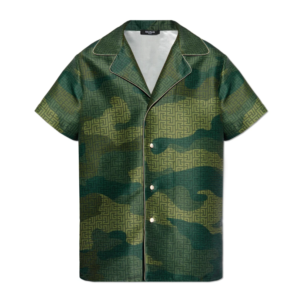 Balmain Camouflage monogram Shantung shirt met korte mouwen Green Heren
