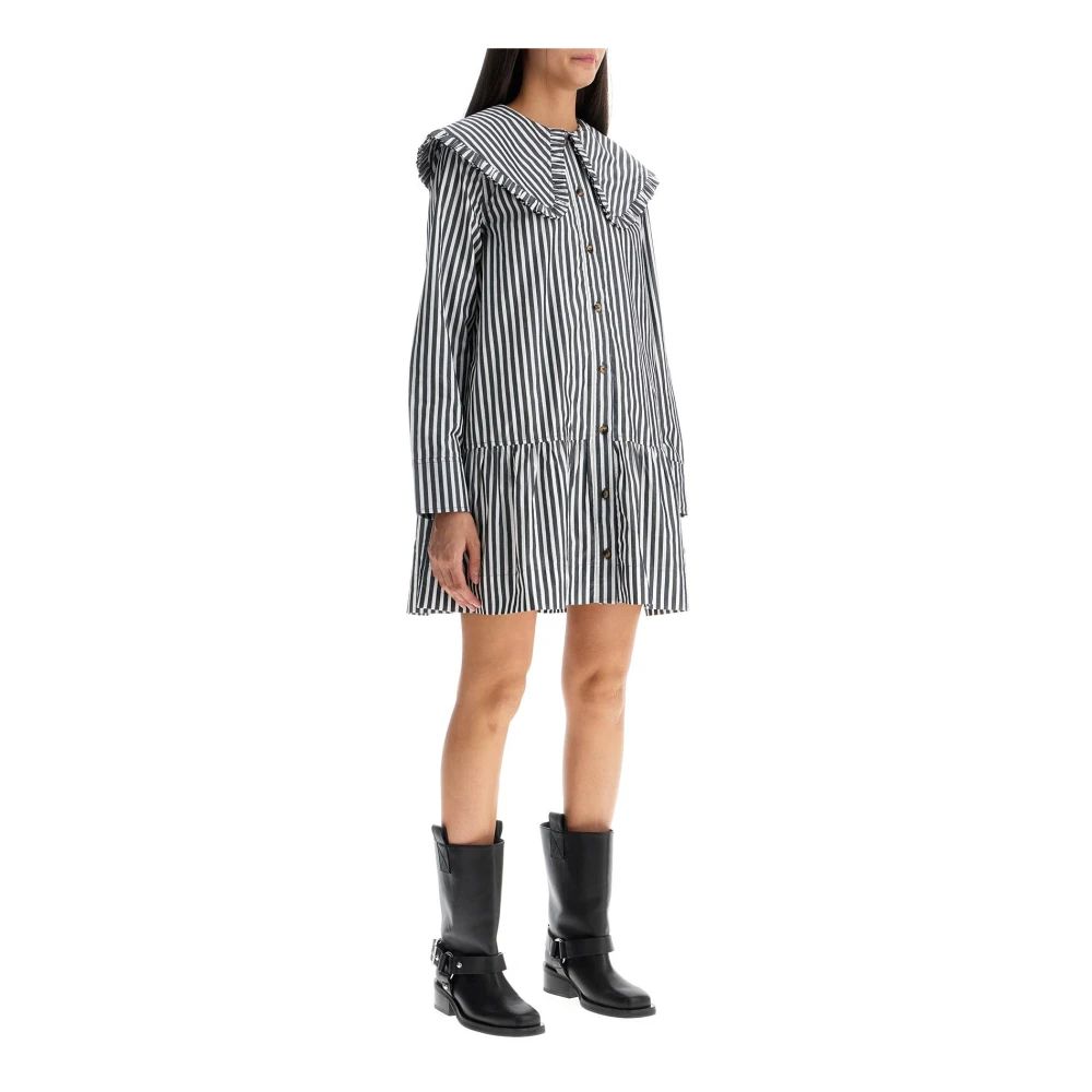 Ganni Oversized Kraag Mini Overhemdjurk Gray Dames