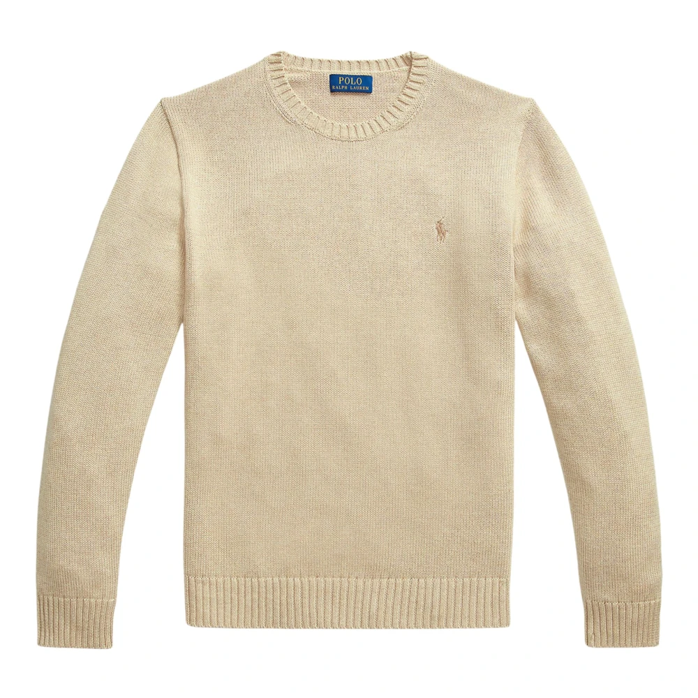 Ralph Lauren Men's Brown Round-Neck Knitwear, L, Cotton Crewneck Jumper