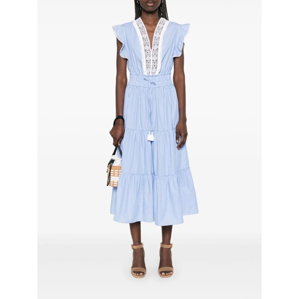 Ermanno Scervino Blauwe Gestreepte Midi Jurk met V-hals Blue Dames