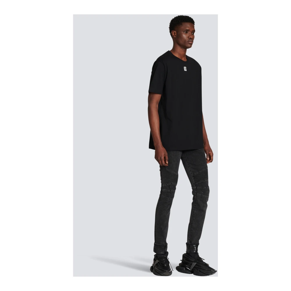 Balmain Oversized katoenen T-shirt met maxi logo-print Black Heren