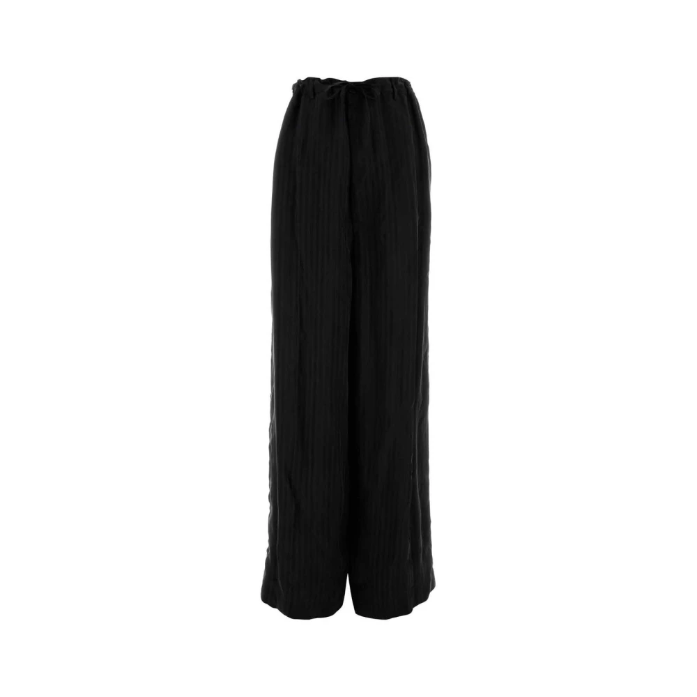Balenciaga Women's Black Relaxed Fit Wide Leg Drawstring Trousers - Wide Trousers - S - Trousers