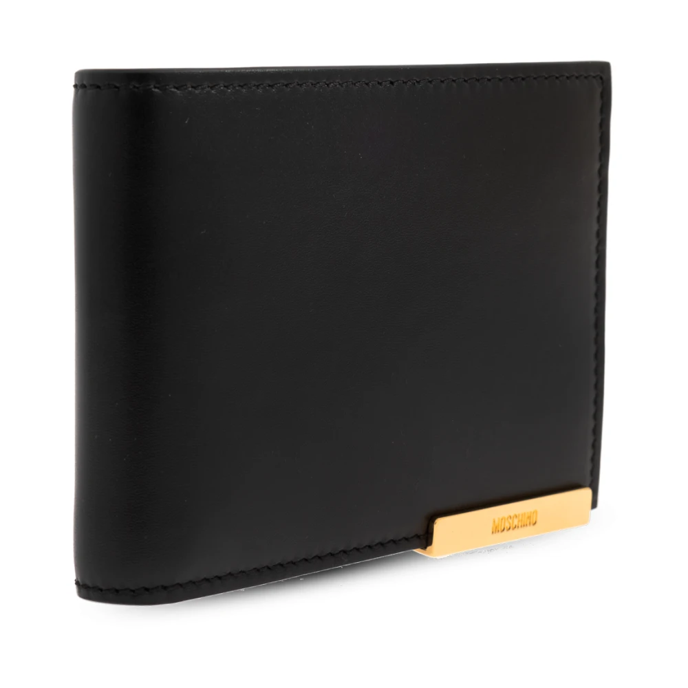 Moschino Leren opvouwbare portemonnee Black Heren