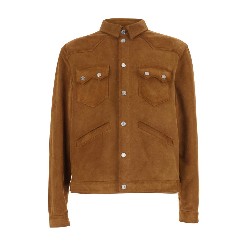 Dsquared2 , Leather Jackets, Male, Brown, L, Classic Collar Suede Jacket