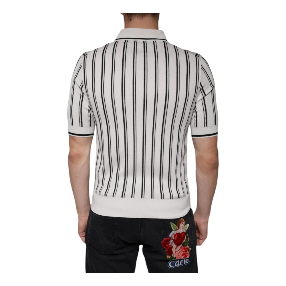 Dolce & Gabbana Gestreept Polo T-shirt met Logodetails White Heren