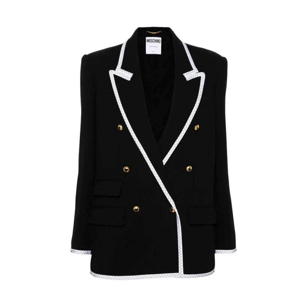 Moschino Zwart Gestructureerd Dubbel-Borstig Buitenkleding Black Dames