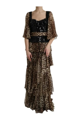 Leopard Paljett Maxi Klänning