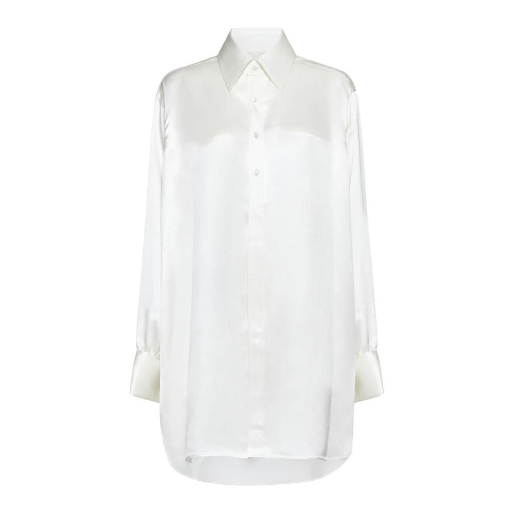Maison Margiela Women's White Shirts,, Silk Off- Shirt With Cufflinks Extra Small