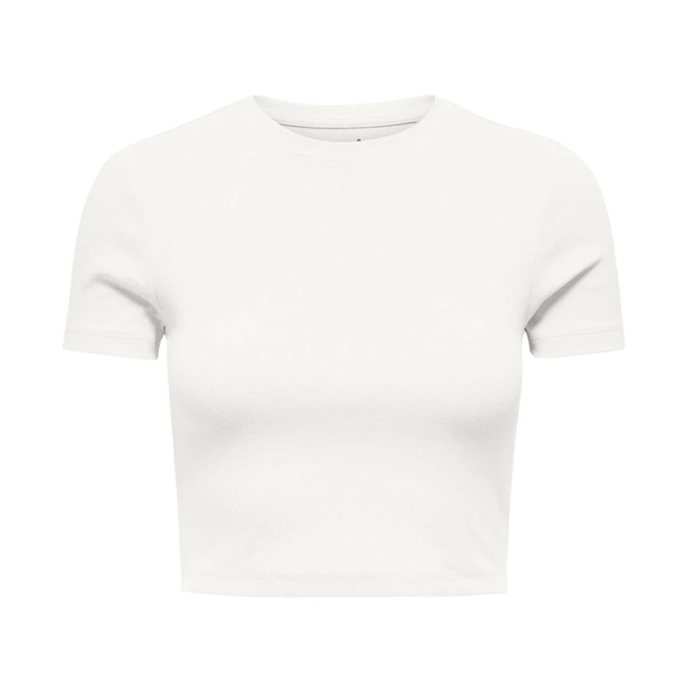 Only Women's Beige Round Neck Short Sleeve Cotton T-Shirt