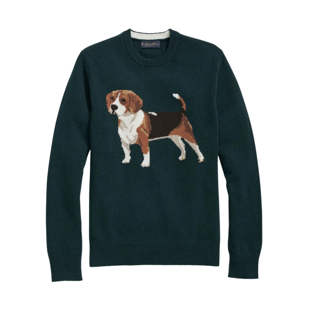 Brooks Brothers Beagle Intarsia Wolmix Trui met Ronde Hals Green Dames