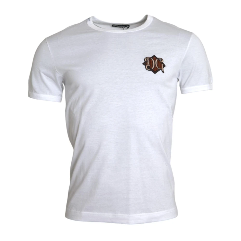 Dolce & Gabbana Wit Logo Geborduurd Katoenen T-Shirt White Heren