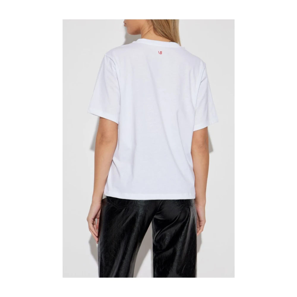Victoria Beckham Wit Slogan Print Crew Neck T-shirt White Dames