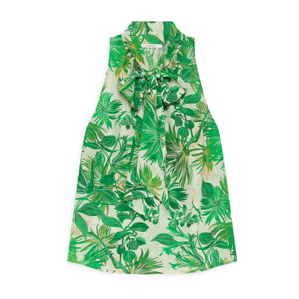 Maliparmi Women's Green Sleeveless Tops, M, Botanical Jungle Top
