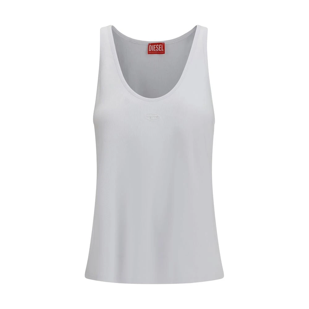 Diesel Women's White Oval D Ribbed Tank Top - Sleeveless Tops - S- Tops