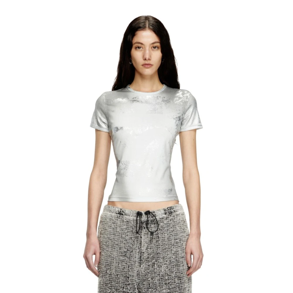 Diesel Gelamineerd Effect Ronde Hals T-Shirt Gray Dames