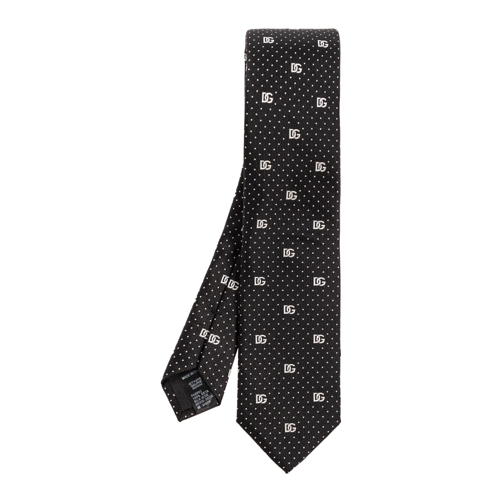 Dolce & Gabbana Zijden stropdas met borduurwerk Black Heren