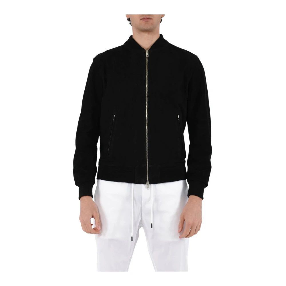 Dfour Slim Fit Leren Bomberjack Black Heren