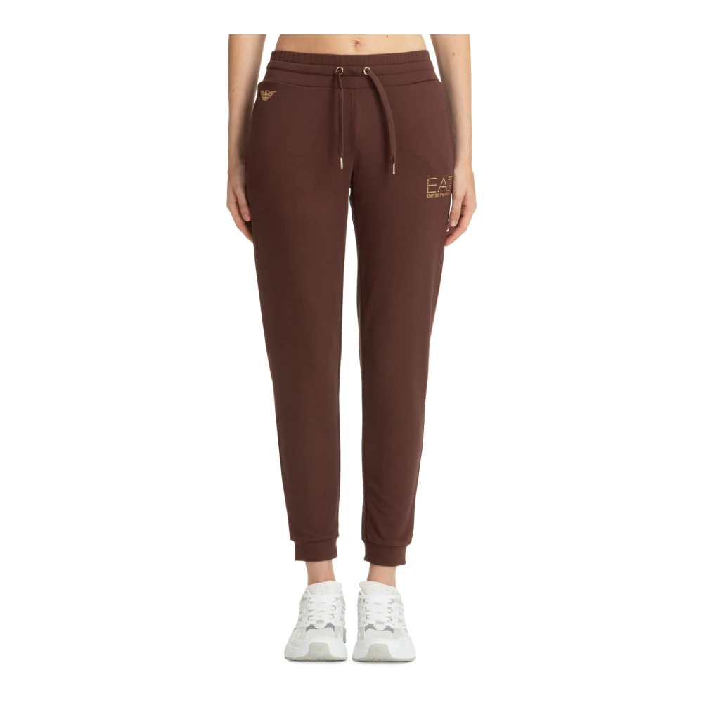 Emporio Armani EA7 Elastische taille joggers met logo Brown Dames
