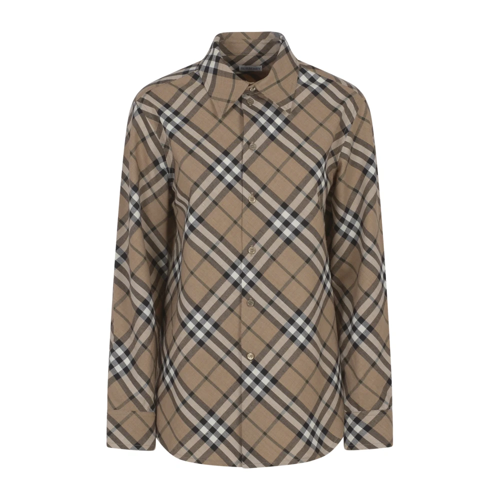 Burberry Women's Brown Check Motif Wool Blend Shirt