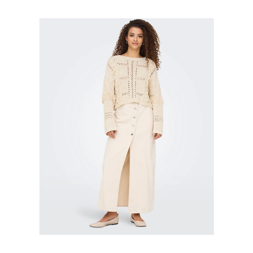 Only Fringe Life Pullover Beige Dames