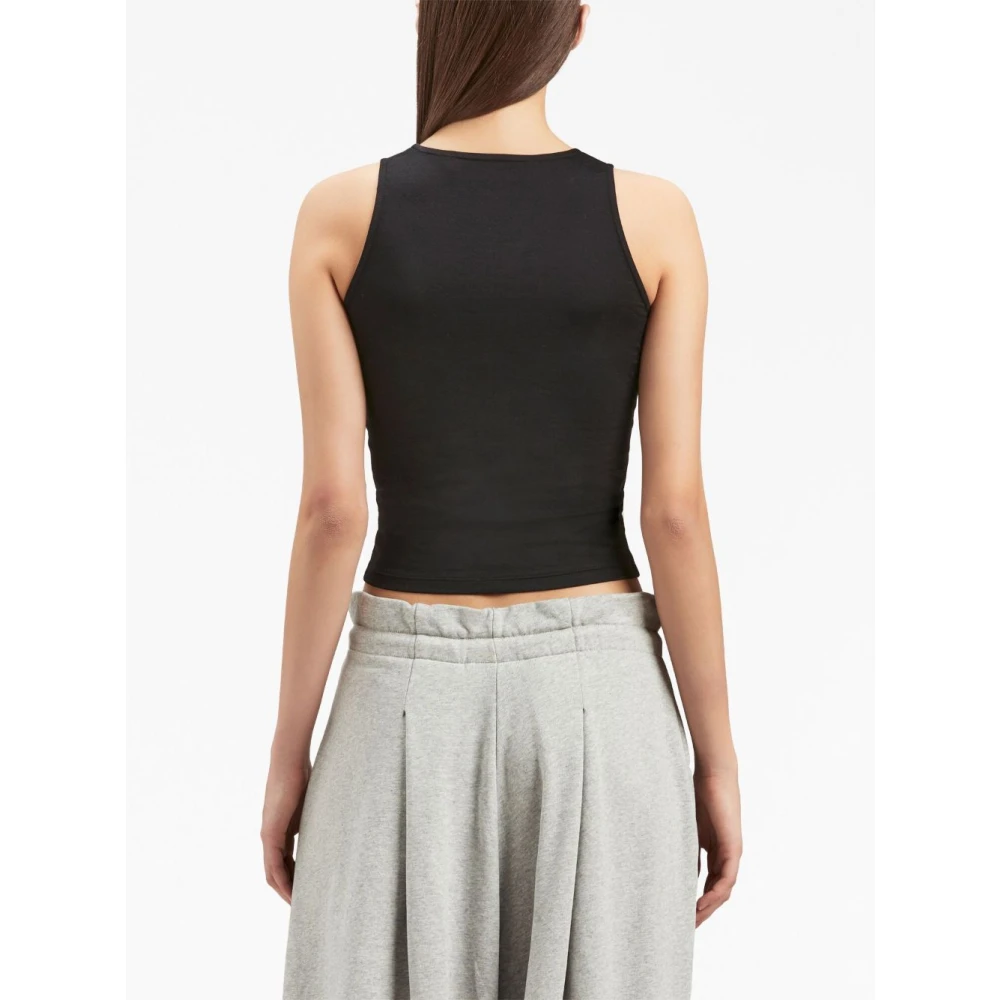 Palm Angels Zwarte Jersey Top met Ruchedetail aan de Voorkant Black Dames